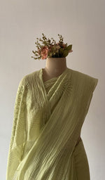 Border along the edge, fine chikankari on border pallu and allover