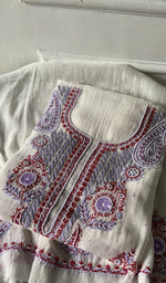 off white pure mul chanderi chikankari suit set, folded