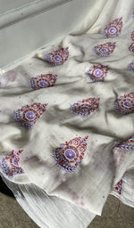 gala and front panel, fine coloured chikankari with unique motifs