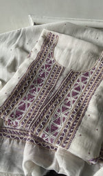 off white pure mul chanderi chikankari suit set, folded