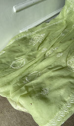 gala and front panel, angarkha style with fine do and teen taar chikankari and mukaish work