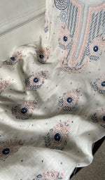 close view of the fine coloured chikankari with unique motifs