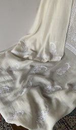 Gala and front placket, fine chikankari with paisley motifs