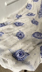 Gala and front placket, fine shaded blue coloured chikankari with matching beads
