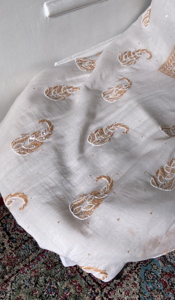gala and front chikankari on white pure mul chanderi