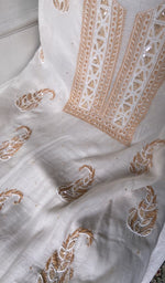 Load image into Gallery viewer, fine multicoloured chikankari on white pure mul chanderi