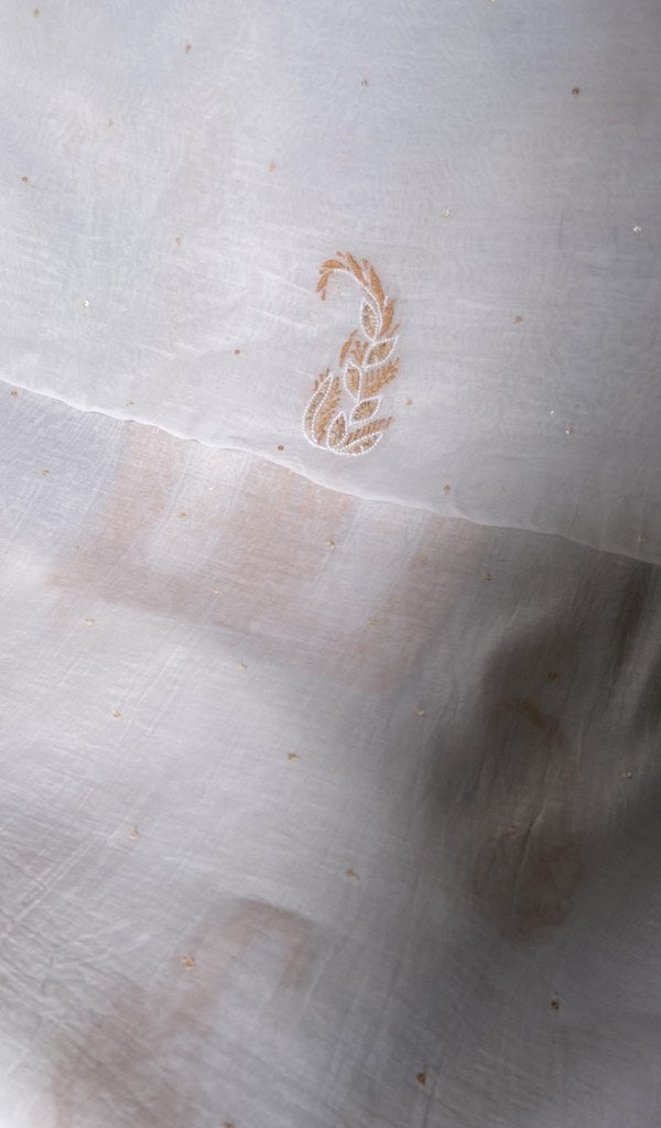 dupatta chikankari detail, white pure mul chanderi