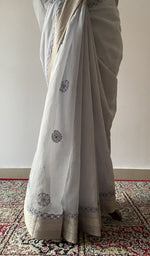 Fine chikankari on border and pallu across the pallu