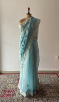 Zaira — Blue Chanderi Cotton Chikankari Saree