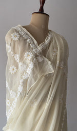 Border along the edge, fine chikankari on border and pallu