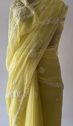 Fine chikankari on border and pallu across the pallu