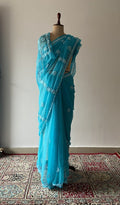 Elaf — Blue Faux Georgette Chikankari Saree