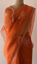 Border along the edge, fine chikankari on border pallu and allover