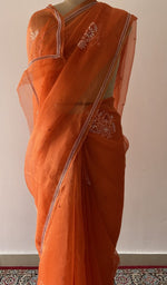 Fine chikankari on border pallu and allover across the pallu