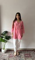 Aanika — Pink Chanderi Silk Chikankari Stitched Short Kurti