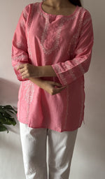 Aanika — Pink Chanderi Silk Chikankari Stitched Short Kurti — detail 11