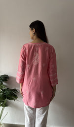 Aanika — Pink Chanderi Silk Chikankari Stitched Short Kurti — detail 13