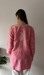 Aanika — Pink Chanderi Silk Chikankari Stitched Short Kurti — detail 14