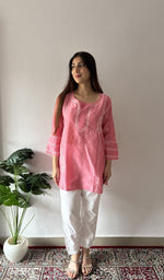 Pink chanderi silk, front of the kurta
