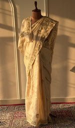 Golden beige mul chanderi saree, detail view