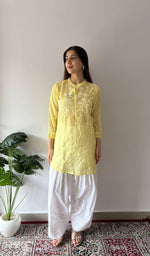 Yellow pure mul chanderi, front of the kurta