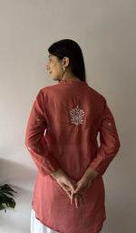 Aiza — Rust Pure Mul Chanderi Chikankari Stitched Short Kurti — detail 11