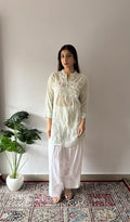 Aiza — Green Pure Mul Chanderi Chikankari Stitched Short Kurti