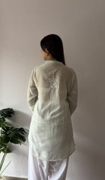 Aiza — Green Pure Mul Chanderi Chikankari Stitched Short Kurti — detail 11