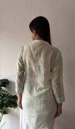 Aiza — Green Pure Mul Chanderi Chikankari Stitched Short Kurti — detail 12