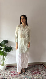 Green pure mul chanderi, front of the kurta
