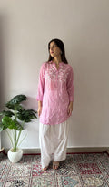 Aiza — Baby Pink Pure Mul Chanderi Chikankari Stitched Short Kurti