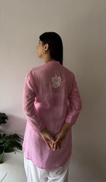 Aiza — Baby Pink Pure Mul Chanderi Chikankari Stitched Short Kurti — detail 11