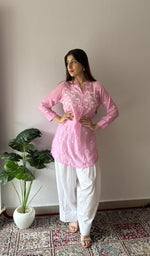 Baby Pink pure mul chanderi, front of the kurta