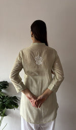 Aiza — Beige Pure Mul Chanderi Chikankari Stitched Short Kurti — detail 11