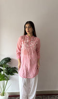 Aiza — Rose Pink Pure Mul Chanderi Chikankari Stitched Short Kurti