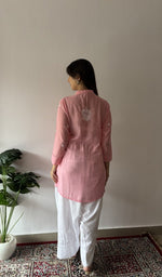 Rose Pink pure mul chanderi, front of the kurta
