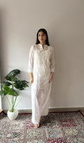 Aiza — White Pure Mul Chanderi Chikankari Stitched Short Kurti