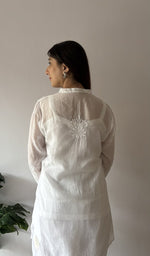 Aiza — White Pure Mul Chanderi Chikankari Stitched Short Kurti — detail 11
