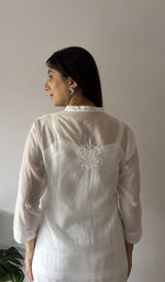 Aiza — White Pure Mul Chanderi Chikankari Stitched Short Kurti — detail 12