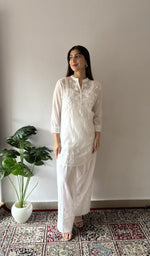 White pure mul chanderi, front of the kurta