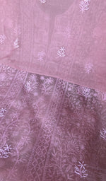 Hand embroidery on mauve pink organza silk