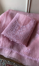 Folded mauve pink organza silk kurta, second view