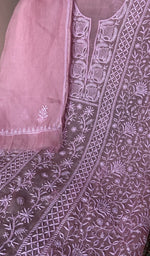 Mauve pink organza silk laid out flat