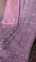 Stitch detail on the mauve pink organza silk kurta