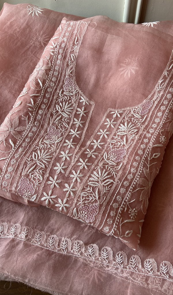 Folded dusty pink organza silk kurta, front view