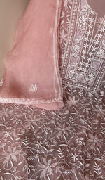 Hand embroidery on dusty pink organza silk