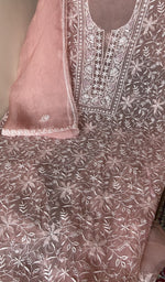 Stitch detail on the dusty pink organza silk kurta