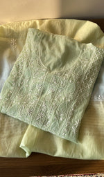 Folded sage green mul chanderi kurta, second view