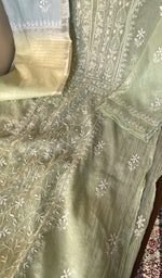 Do taar and teen taar chikankari on the sage green mul chanderi