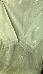 Stitch detail on the sage green mul chanderi kurta